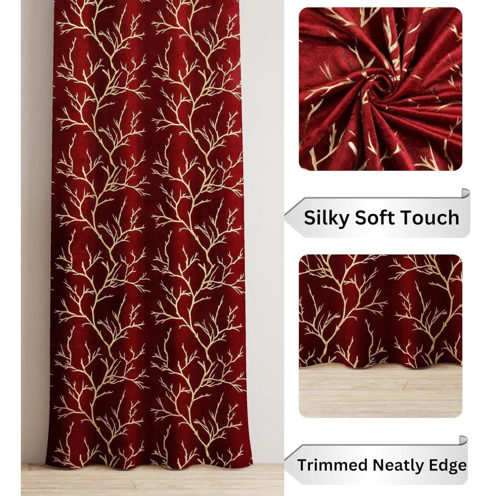 RADECOR Velvet 5ft Door & Window Curtain | Luxury Soft Fabric | Room Darkening | Noise Reducing | Machine Washable | Modern Home Décor/Maroon/Pack of 2