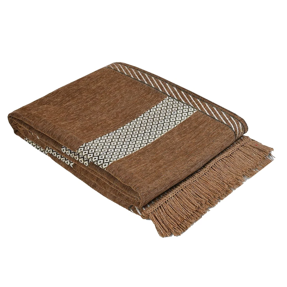 RADECOR Tile Design Sleek and Spacious Rectangular Chenille Carpet with Binding | Area Rug | Durries for Living Room, Bedroom | 5X7 Feet (210 Cmx152 Cm) Camel