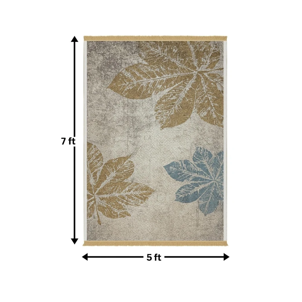 RADECOR Leaf Texture Printed Carpet | Modern Botanical Polyester Area Rug | Decorative Floor Carpet for Living Room & Bedroom