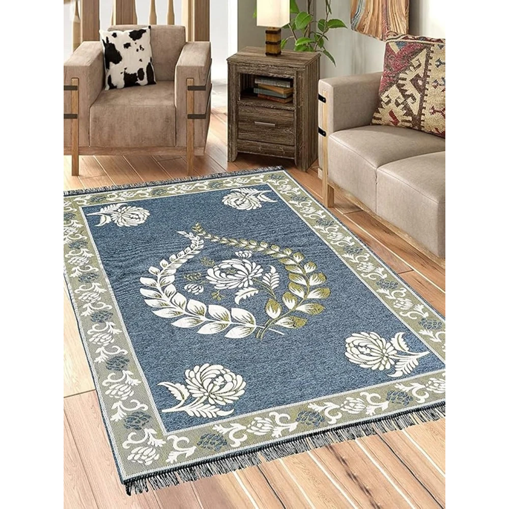 RADECOR Floral Design Rectangular Chenille Carpet, Grey, 5X7 Feet