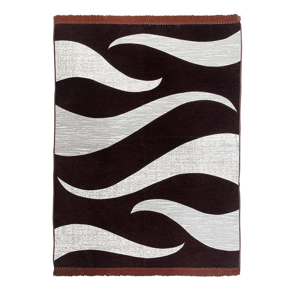 RADECOR Wave Design Sleek and Spacious Rectangular Chenille Carpet with Binding | Area Rug | Durries for Living Room, Bedroom | 5X7 Feet (210 Cmx152 Cm) Brown