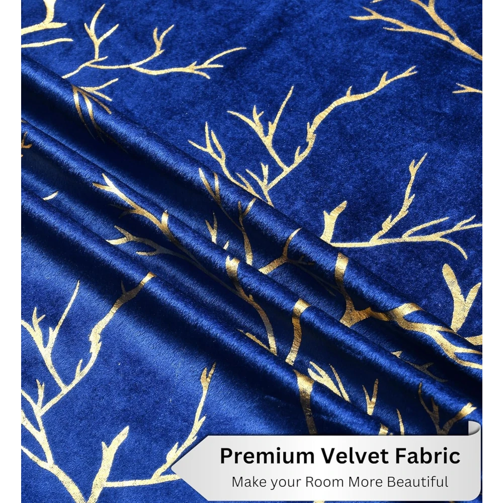 RADECOR Velvet 5ft Door & Window Curtain | Luxury Soft Fabric | Room Darkening | Noise Reducing | Machine Washable | Modern Home Décor/Navy Blue/Pack of 2