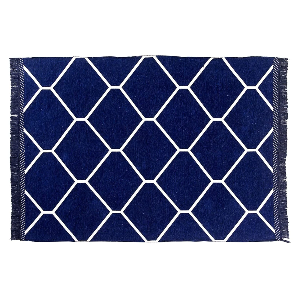 RADECOR Diamond Design Sleek and Spacious Rectangular Chenille Carpet with Binding | Area Rug | Durries for Living Room, Bedroom |5X7 Feet (210 Cmx152 Cm) Navy Blue