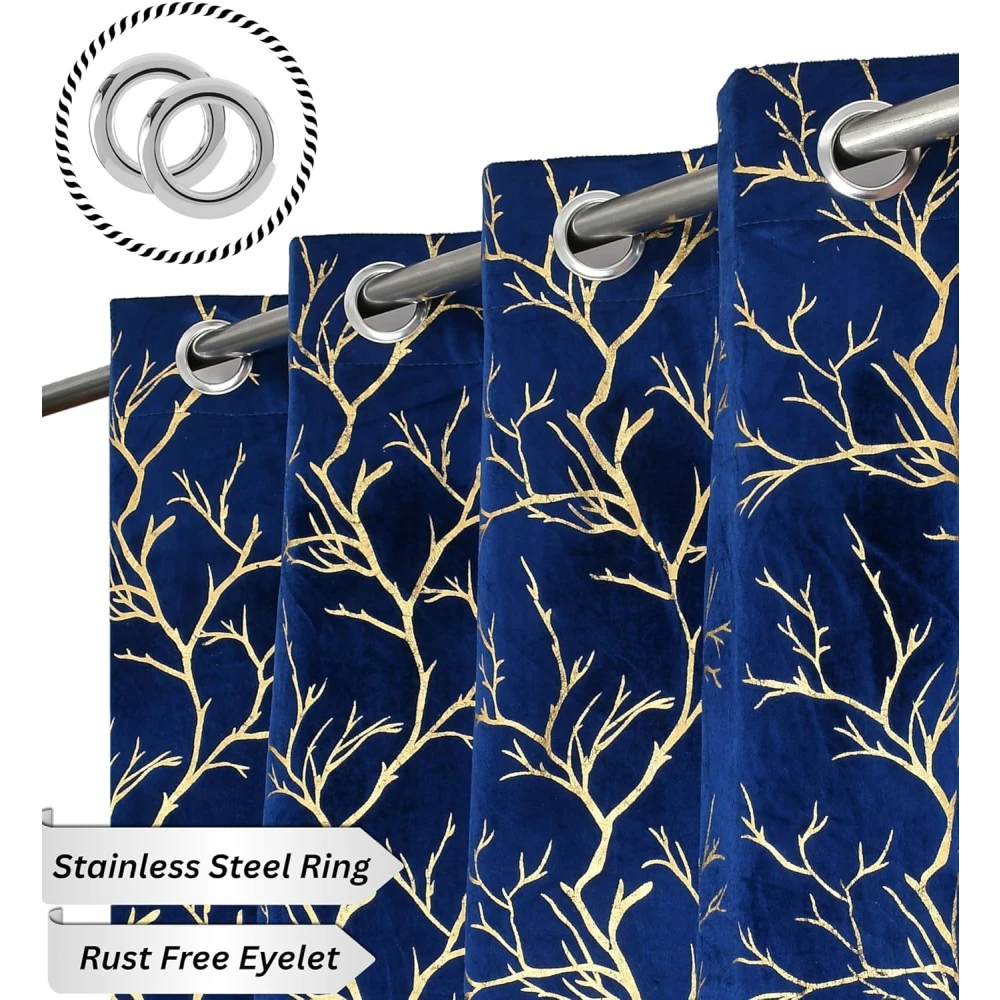 RADECOR Velvet 7ft Door & Window Curtain | Luxury Soft Fabric | Room Darkening | Noise Reducing | Machine Washable | Modern Home Décor/Navy Blue/Pack of 2