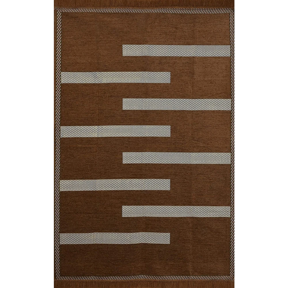 RADECOR Tile Design Sleek and Spacious Rectangular Chenille Carpet with Binding | Area Rug | Durries for Living Room, Bedroom | 5X7 Feet (210 Cmx152 Cm) Camel