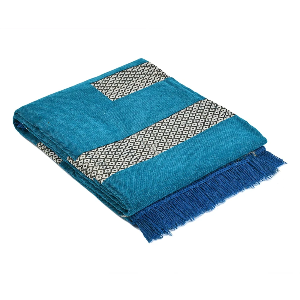 RADECOR Tile Design Rectangular Chenille Carpet, Firozi, 5X7 Feet