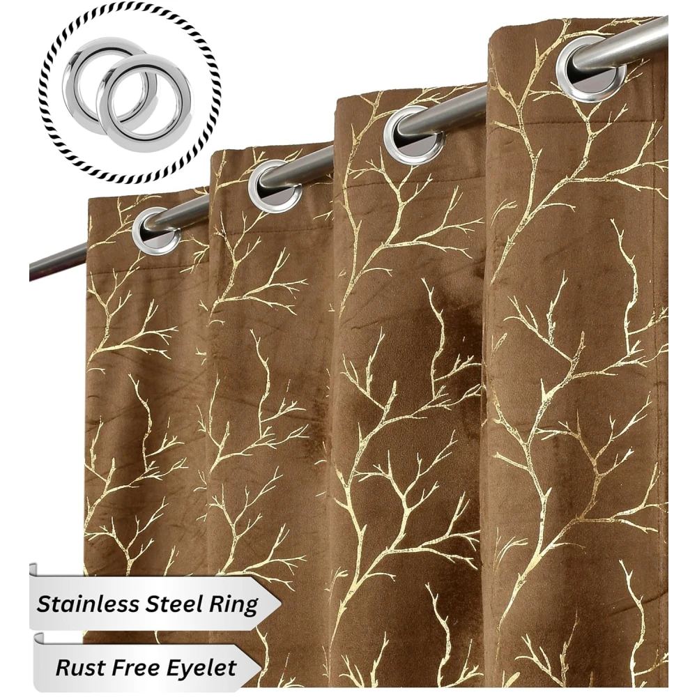 RADECOR Velvet 9ft Door & Window Curtain | Luxury Soft Fabric | Room Darkening | Noise Reducing | Machine Washable | Modern Home Décor/Light Brown/Pack of 2
