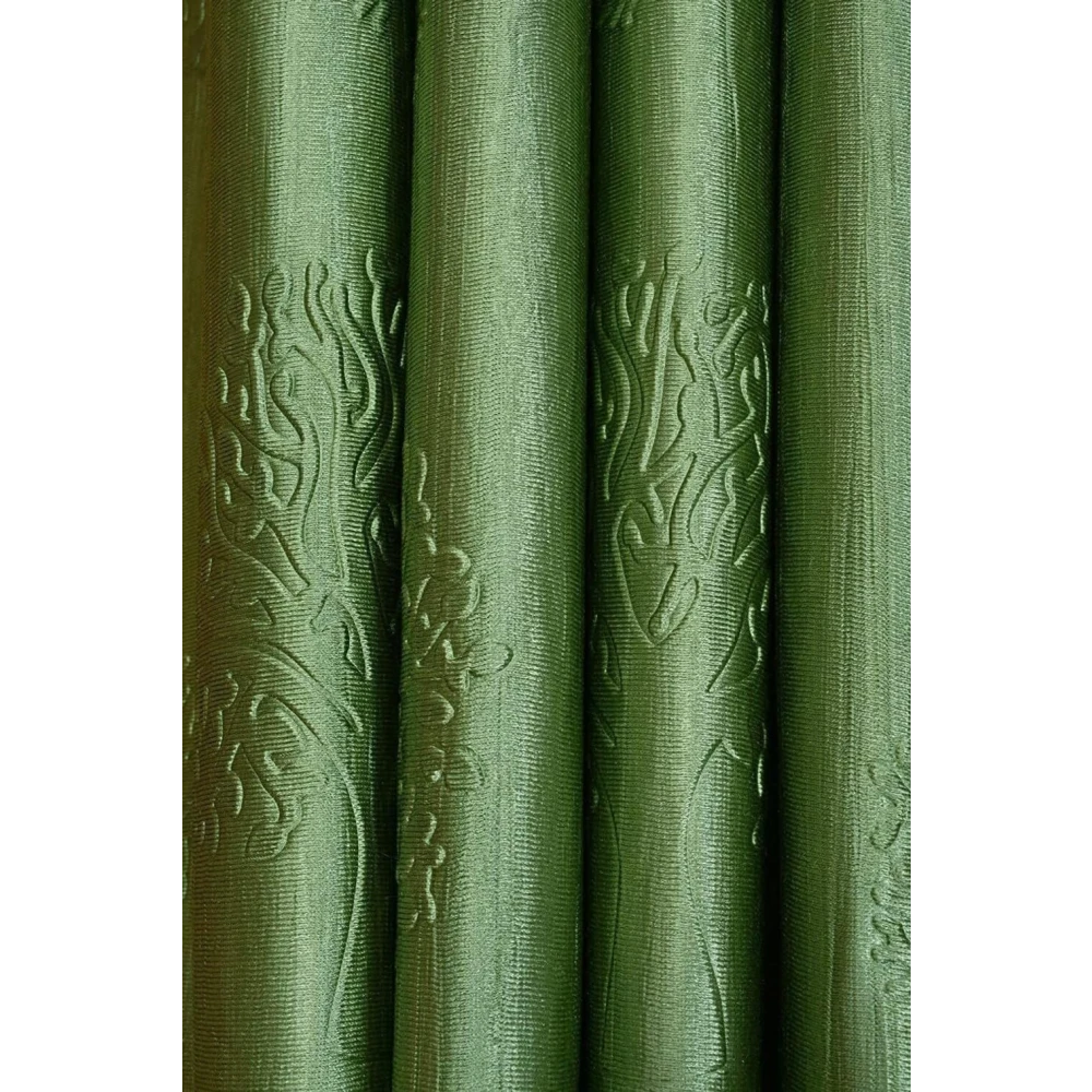 RADECOR Modern Tree Punch Print 9ft Polyester Curtain | Eyelet Window & Door Curtain for Living Room, Bedroom & Office | Elegant Home Décor/Green/Pack of 2