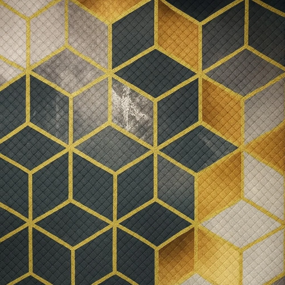 RADECOR Geometric Luxe Cube Printed Carpet | Modern 3D Cube Design Polyester Area Rug | Stylish Decorative Floor Carpet for Living Room & Bedroom