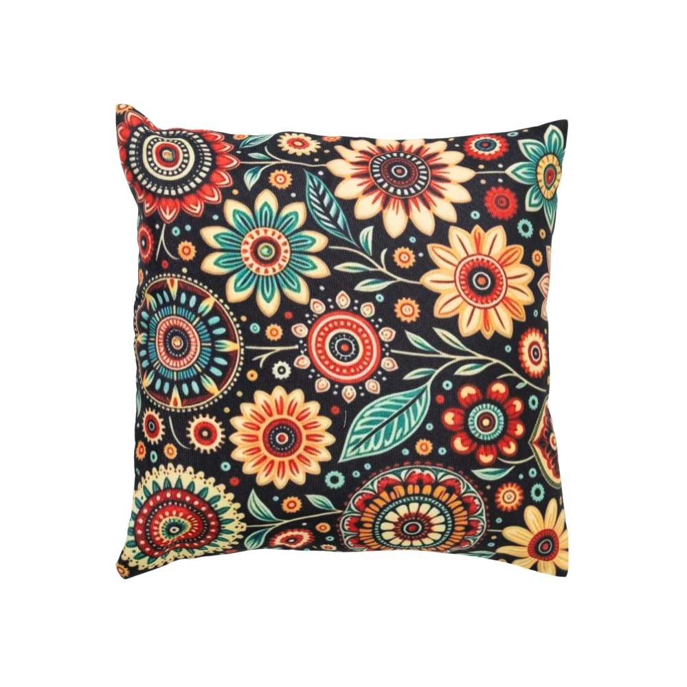 RADECOR Folk Bloom Floral Cushion Cover Set of 5 | 16x16 Inches Square Covers | Premium Poly Spun Fabric | Hidden Zipper | Modern Decorative Cushion Covers for Sofa, Living Room & Bedroom