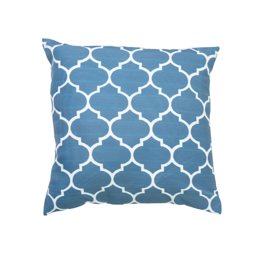RADECOR Blue Moroccan Trellis Pattern Cushion Cover Set of 3 | 16x16 Inches Square Covers | Premium Poly Spun Fabric | Hidden Zipper | Modern Decorative Cushion Covers for Sofa, Living Room & Bedroom