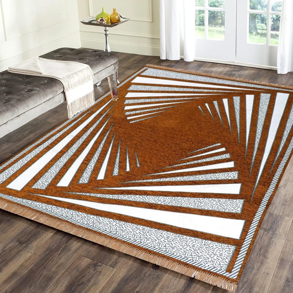 RADECOR Premium Exclusive Chenille Living Room Carpet with Binding, Area Rug, Durries Sleek and Spacious Rectangular | 5X7 Feet (210 Cmx152 Cm) (Mustard)