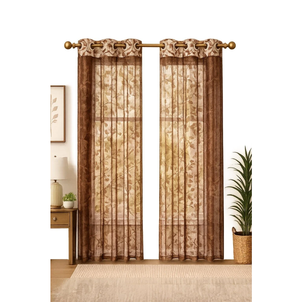 RADECOR Knitting Patta Leaf Print 5ft Polyester Curtain | Decorative Eyelet Curtain for Living Room, Bedroom & Office | Premium Room Darkening Window & Door Curtain/Pink/Pack of 2