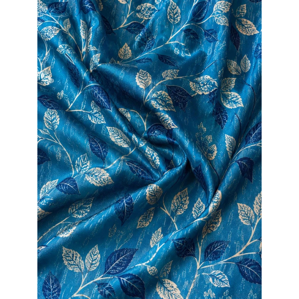 RADECOR Flower Patti Lehar Printed 9ft Window Curtain for Living Room & Bedroom | Premium Polyester Eyelet Curtain | Room Darkening Decorative Curtain | Elegant Leaf Design/Aqua/Pack of 2