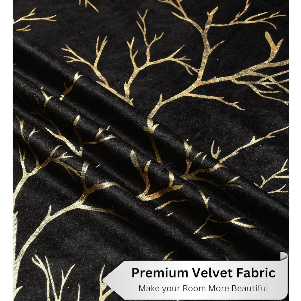 RADECOR Velvet 9ft Door & Window Curtain | Luxury Soft Fabric | Room Darkening | Noise Reducing | Machine Washable | Modern Home Décor/Black/Pack of 2