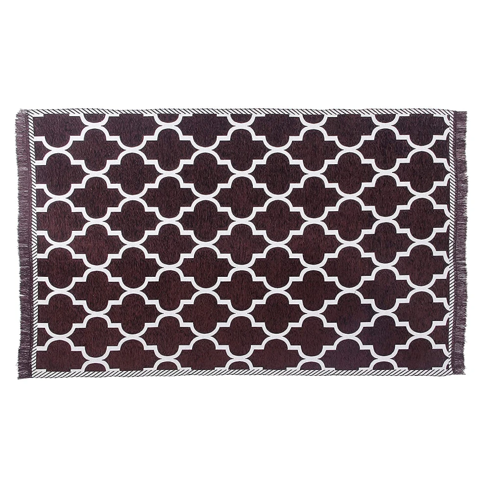 RADECOR Geometric Design Sleek and Spacious Rectangular Chenille Carpet with Binding | Area Rug | Durries for Living Room, Bedroom |5X7 Feet (210 Cmx152 Cm) Brown
