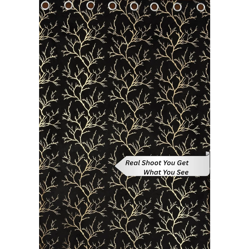 RADECOR Velvet 9ft Door & Window Curtain | Luxury Soft Fabric | Room Darkening | Noise Reducing | Machine Washable | Modern Home Décor/Black/Pack of 2