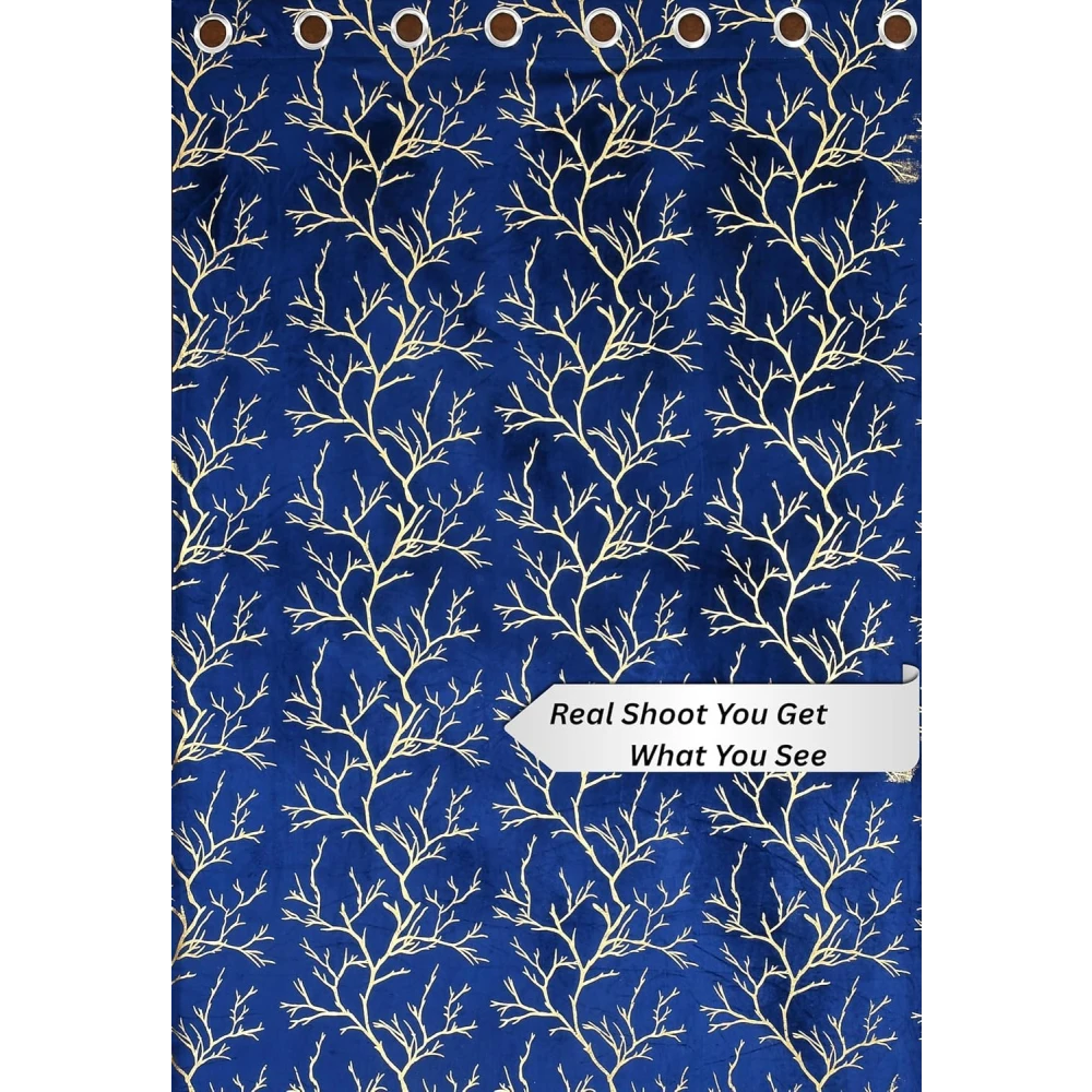 RADECOR Velvet 5ft Door & Window Curtain | Luxury Soft Fabric | Room Darkening | Noise Reducing | Machine Washable | Modern Home Décor/Navy Blue/Pack of 2