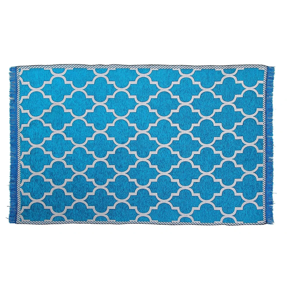 RADECOR Geometric Design Sleek and Spacious Rectangular Chenille Carpet with Binding | Area Rug | Durries for Living Room, Bedroom |5X7 Feet (210 Cmx152 Cm) Aqua