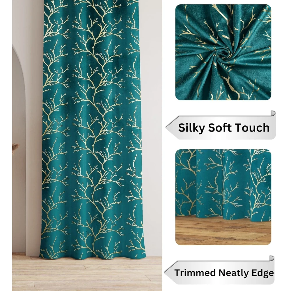 RADECOR Velvet 9ft Door & Window Curtain | Luxury Soft Fabric | Room Darkening | Noise Reducing | Machine Washable | Modern Home Décor/Aqua/Pack of 2