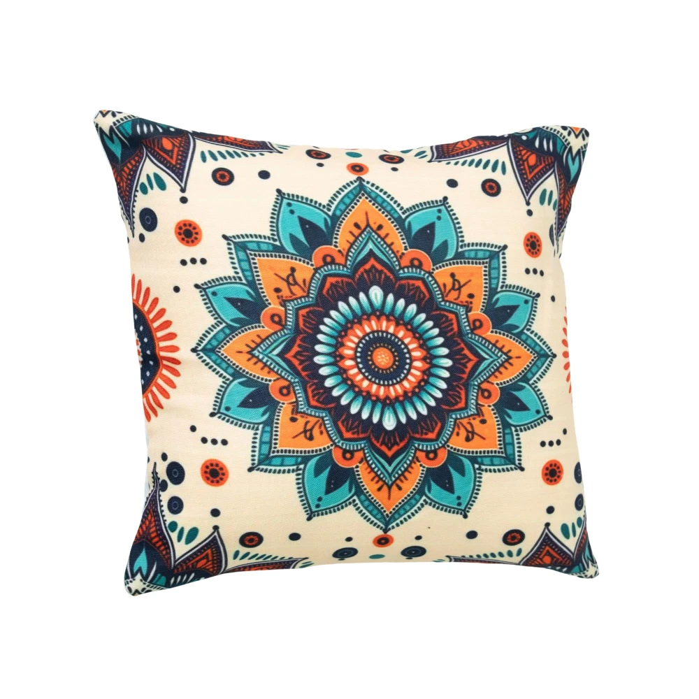 RADECOR Royal Mandala Bloom Cushion Cover Set of 2 | 16x16 Inches Square Covers | Premium Poly Spun Fabric | Hidden Zipper | Modern Decorative Cushion Covers for Sofa, Living Room & Bedroom