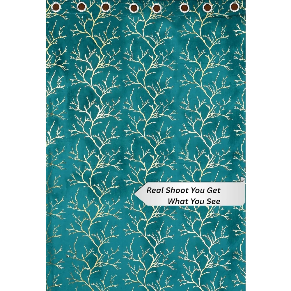 RADECOR Velvet 9ft Door & Window Curtain | Luxury Soft Fabric | Room Darkening | Noise Reducing | Machine Washable | Modern Home Décor/Aqua/Pack of 2