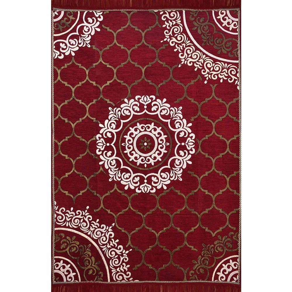 RADECOR World Premium Sleek and Spacious Rectangular Chennille Living Room Carpet with Binding, Area Rug, Durries II (5X7 Feet) (213 Cmx152 Cm) (Red)