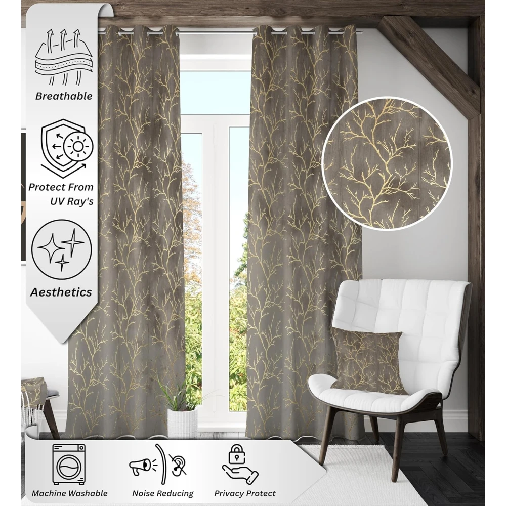 RADECOR Velvet 9ft Door & Window Curtain | Luxury Soft Fabric | Room Darkening | Noise Reducing | Machine Washable | Modern Home Décor/Grey/Pack of 2