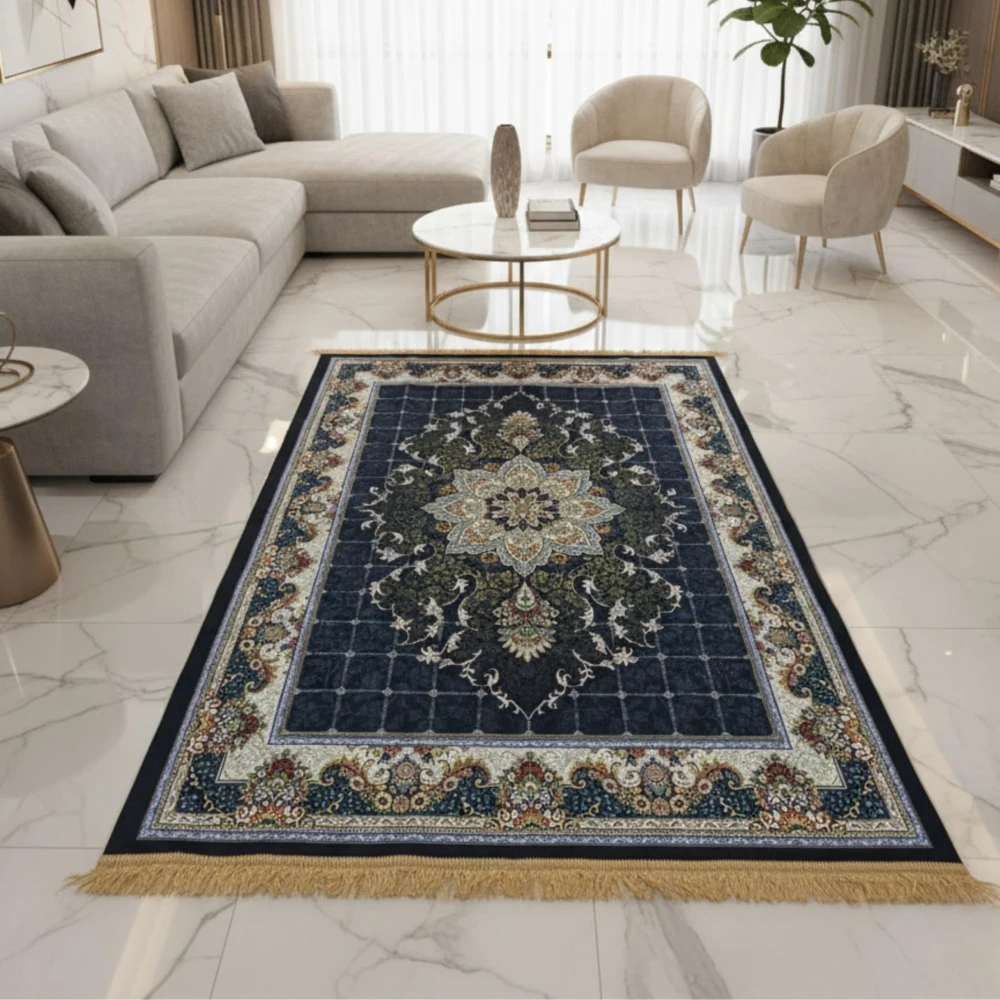RADECOR Royale Kashmiri Medallion Luxury Printed Carpet | Soft Polyester Area Rug with Traditional Persian Floral Design | Vintage Style Floor Mat for Living Room & Bedroom