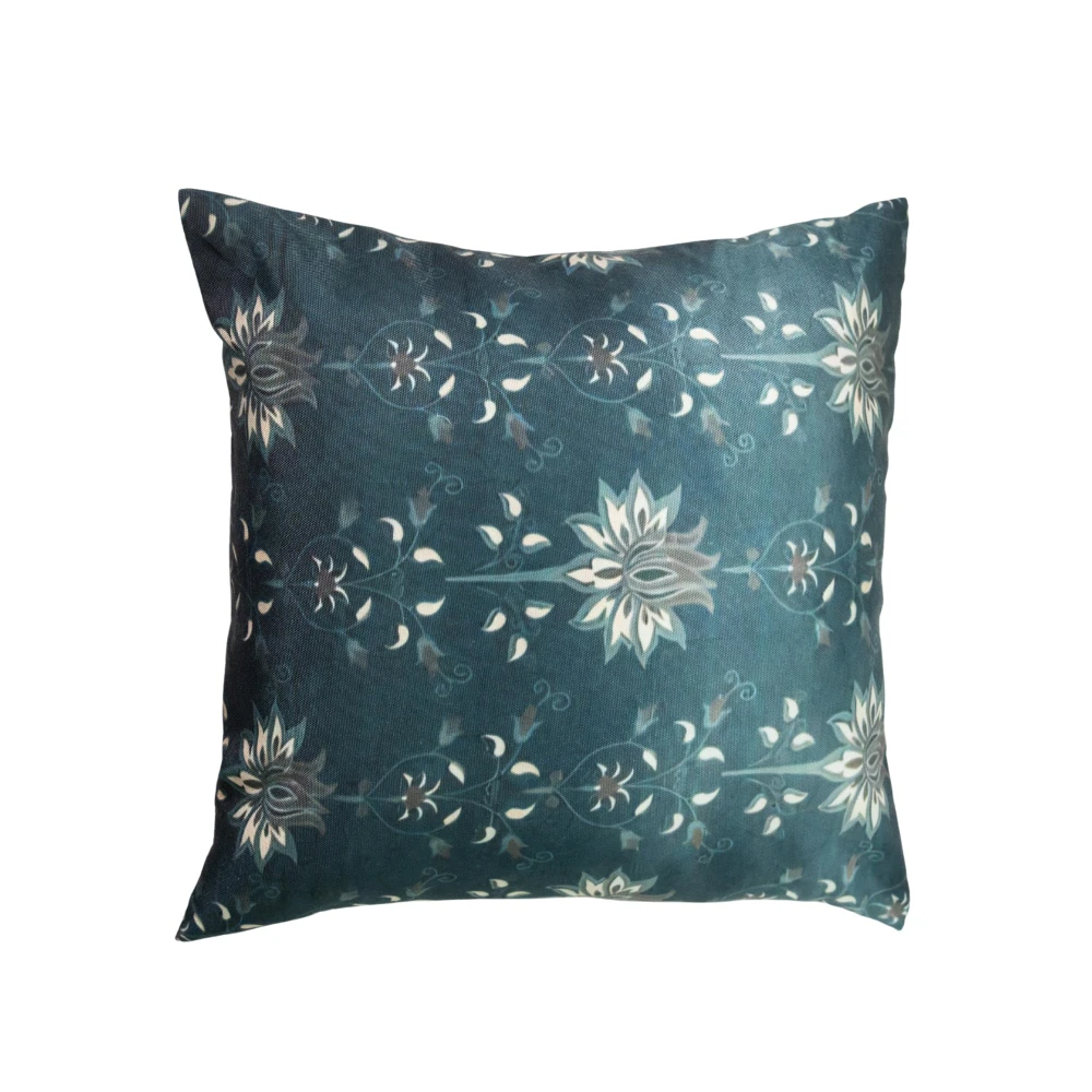 RADECOR Midnight Lotus Vine Cushion Cover Set of 2 | 16x16 Inches Square Covers | Premium Poly Spun Fabric | Hidden Zipper | Modern Decorative Cushion Covers for Sofa, Living Room & Bedroom