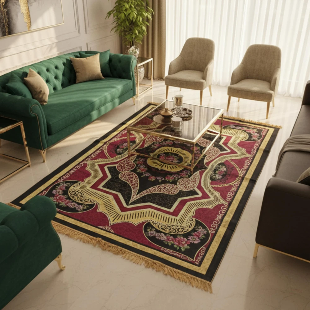 RADECOR Floral Medallion Printed Carpet | Classic Vintage Design Polyester Area Rug | Elegant Decorative Floor Carpet for Living Room, Bedroom & Prayer Room