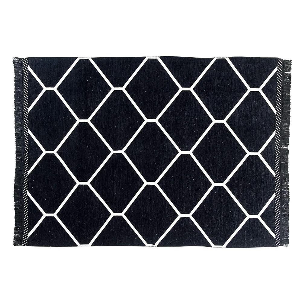 RADECOR Diamond Design Rectangular Chenille Carpet, Black, 5X7 Feet