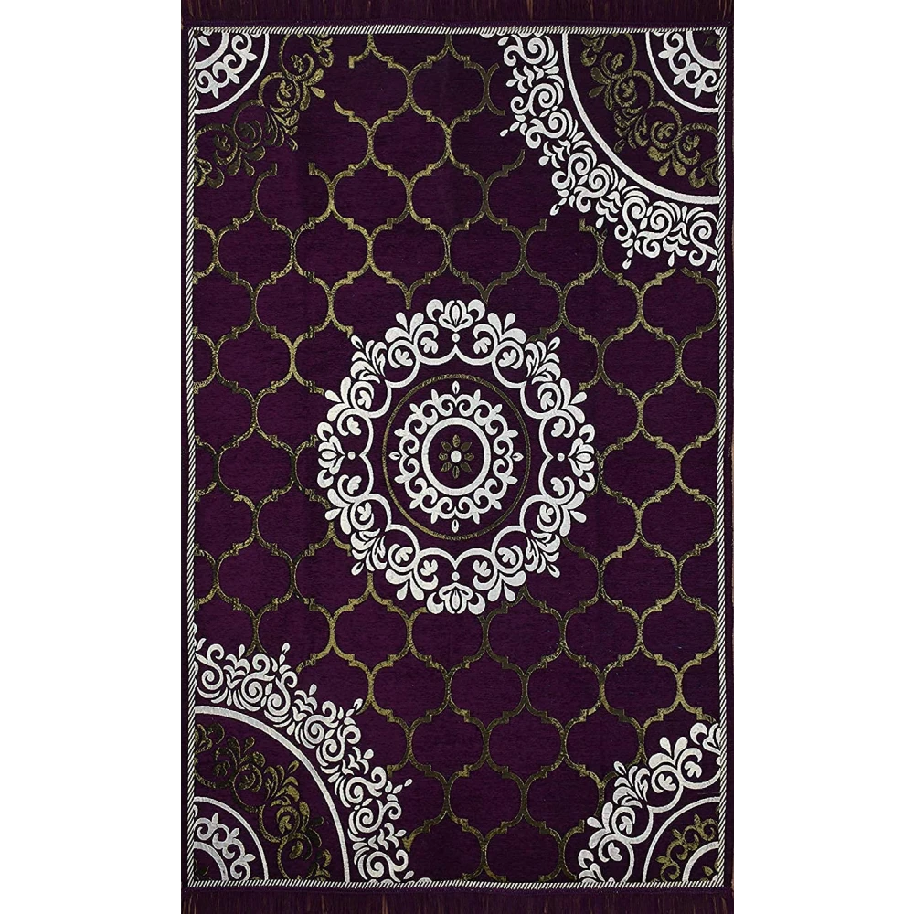 RADECOR World Premium Sleek and Spacious Rectangular Chennille Living Room Carpet with Binding, Area Rug, Durries II (5X7 Feet) (213 Cmx152 Cm) (Wine)