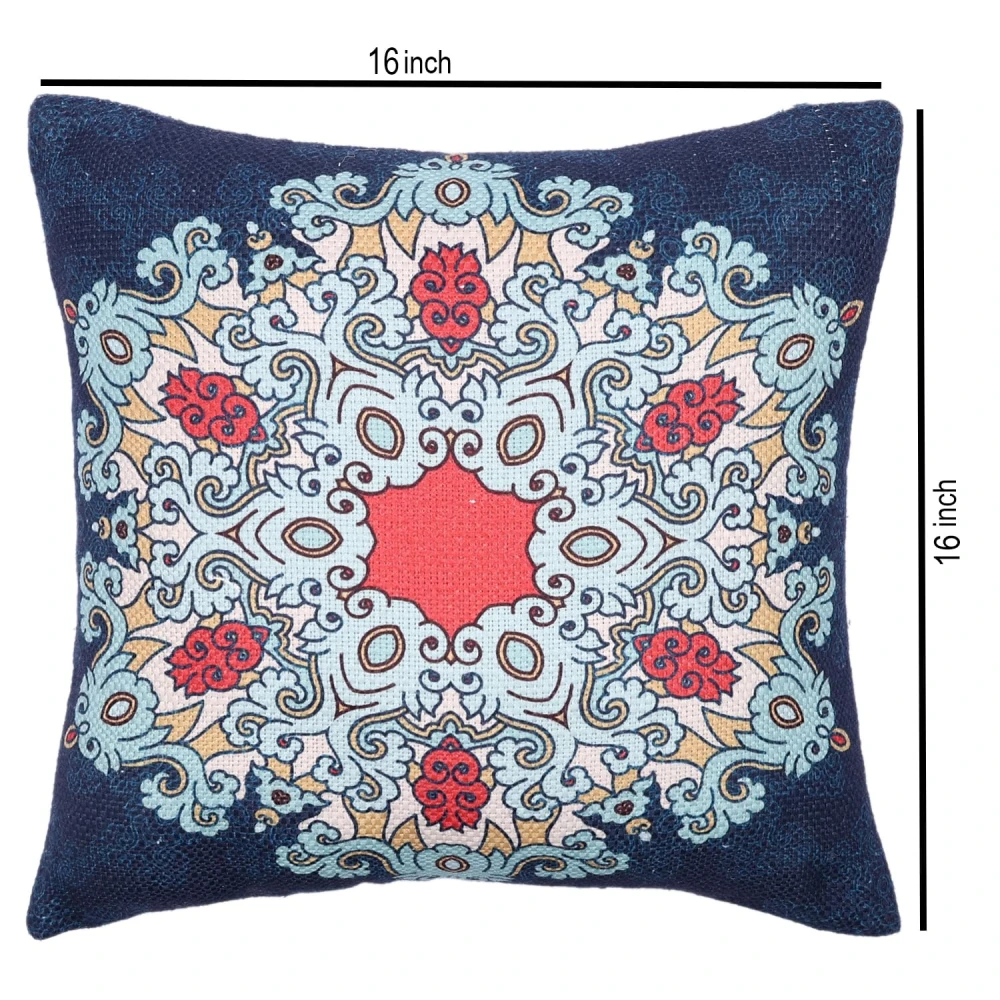 RADECOR Royal Mandala Cushion Cover Set of 2 | 16x16 Inches Square Covers | Premium Poly Spun Fabric | Hidden Zipper | Modern Decorative Cushion Covers for Sofa, Living Room & Bedroom