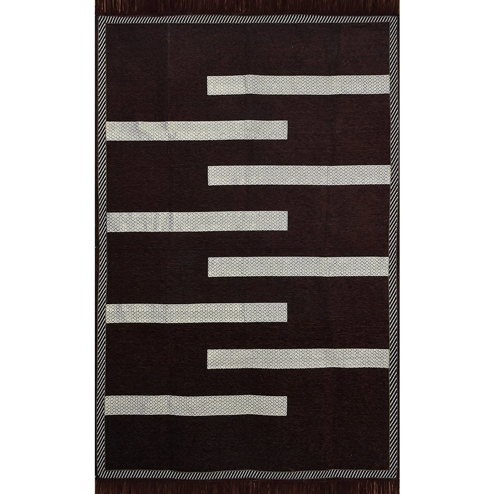 RADECOR Tile Design Rectangular Chenille Carpet, Brown, 5X7 Feet