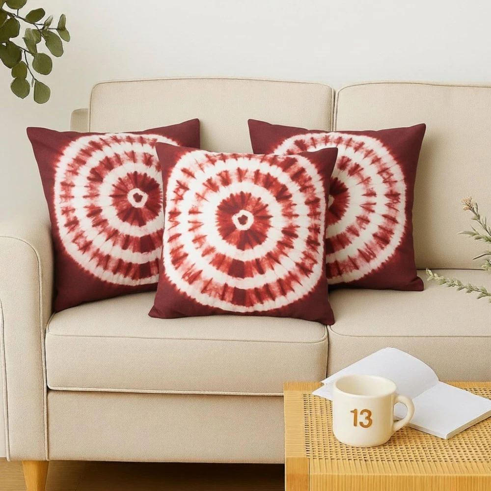 RADECOR Tribal Sun Circle Cushion Cover Set of 2 | 16x16 Inches Square Covers | Premium Poly Spun Fabric | Hidden Zipper | Modern Decorative Cushion Covers for Sofa, Living Room & Bedroom
