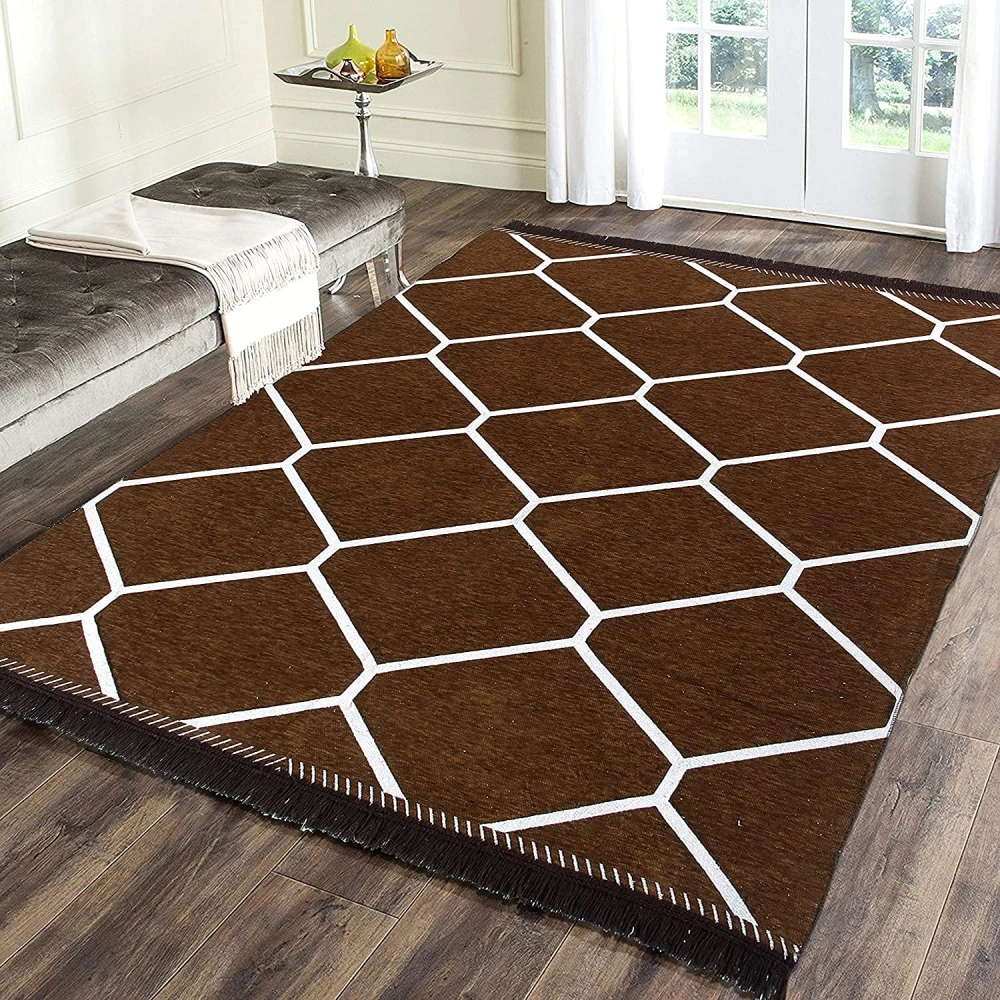 RADECOR Diamond Design Sleek and Spacious Rectangular Chenille Carpet with Binding | Area Rug | Durries for Living Room, Bedroom |5X7 Feet (210 Cmx152 Cm) Coffee