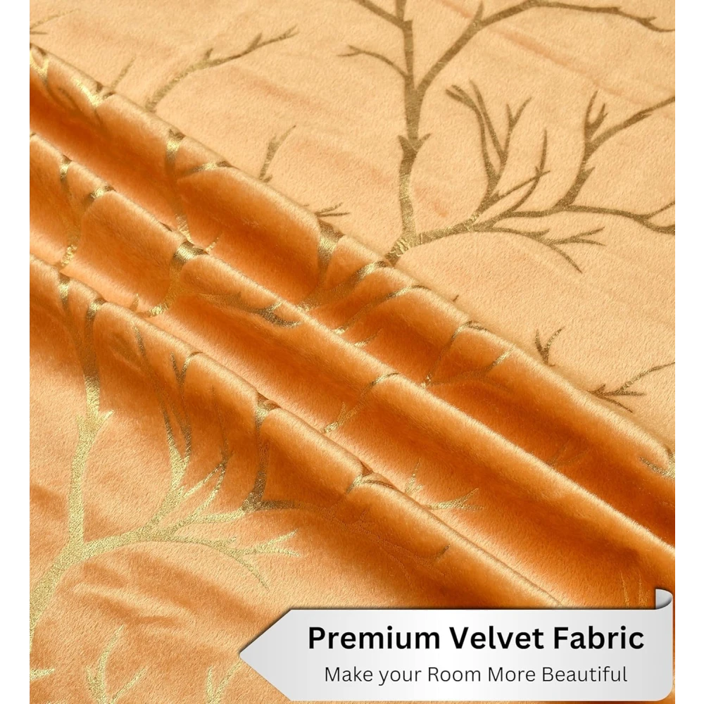 RADECOR Velvet 5ft Door & Window Curtain | Luxury Soft Fabric | Room Darkening | Noise Reducing | Machine Washable | Modern Home Décor/Gold/Pack of 2