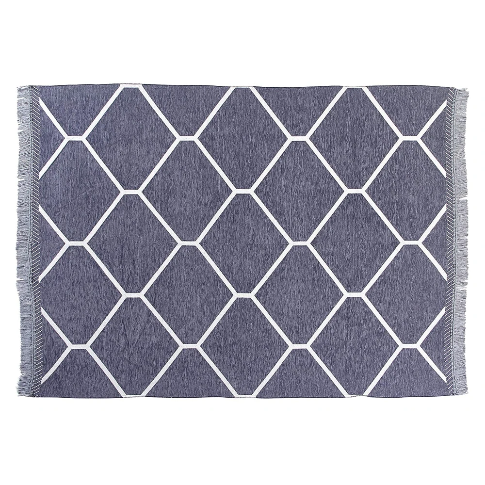 RADECOR Diamond Design Sleek and Spacious Rectangular Chenille Carpet with Binding | Area Rug | Durries for Living Room, Bedroom |5X7 Feet (210 Cmx152 Cm) Grey