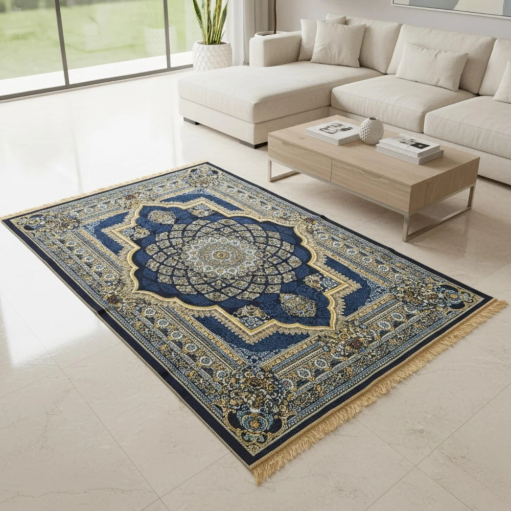 RADECOR Azure Royale Printed Carpet | Royal Mandala Medallion Design Polyester Area Rug | Elegant Decorative Floor Carpet for Living Room, Bedroom & Prayer Room