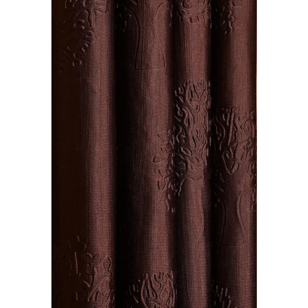RADECOR Modern Tree Punch Print 5ft Polyester Curtain | Eyelet Window & Door Curtain for Living Room, Bedroom & Office | Elegant Home Décor/Brown/Pack of 2