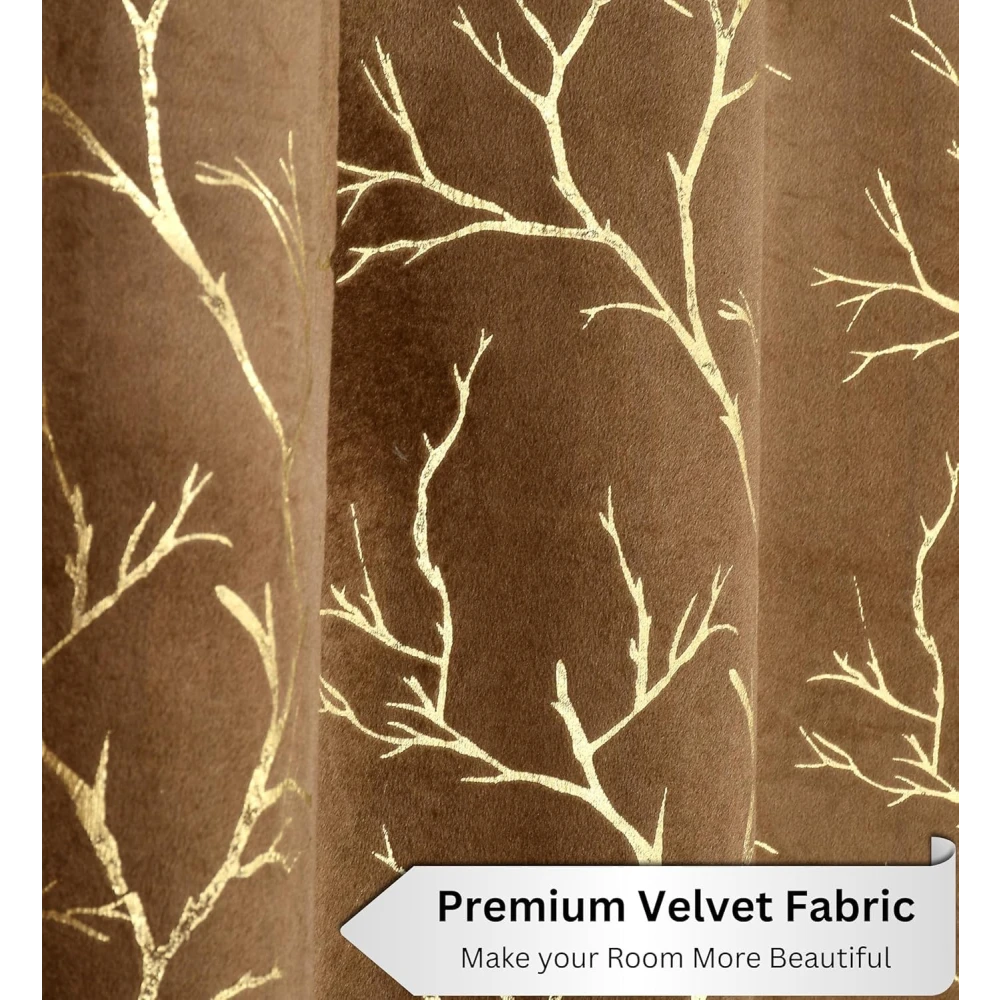 RADECOR Velvet 5ft Door & Window Curtain | Luxury Soft Fabric | Room Darkening | Noise Reducing | Machine Washable | Modern Home Décor/Light Brown/Pack of 2
