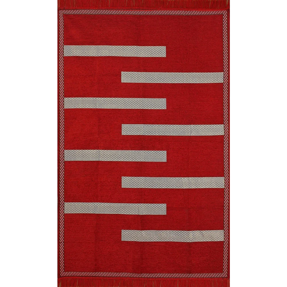 RADECOR Tile Design Sleek and Spacious Rectangular Chenille Carpet with Binding | Area Rug | Durries for Living Room, Bedroom | 5X7 Feet (210 Cmx152 Cm) Red