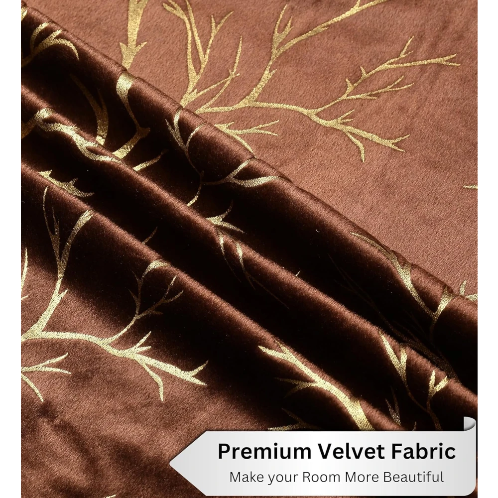 RADECOR Velvet 9ft Door & Window Curtain | Luxury Soft Fabric | Room Darkening | Noise Reducing | Machine Washable | Modern Home Décor/Brown/Pack of 2