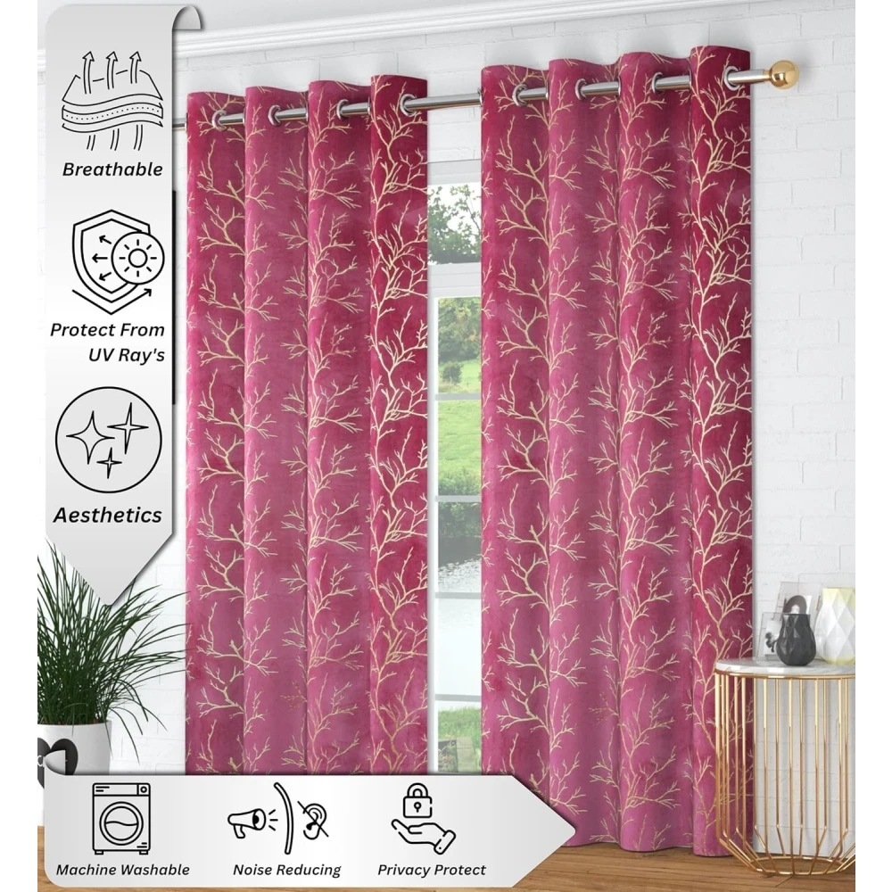 RADECOR Velvet 7ft Door & Window Curtain | Luxury Soft Fabric | Room Darkening | Noise Reducing | Machine Washable | Modern Home Décor/English Wine/Pack of 2