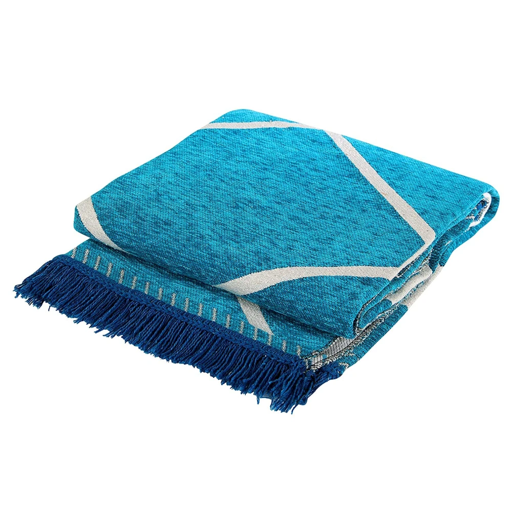 RADECOR Diamond Design Sleek and Spacious Rectangular Chenille Carpet with Binding | Area Rug | Durries for Living Room, Bedroom |5X7 Feet (210 Cmx152 Cm) Aqua
