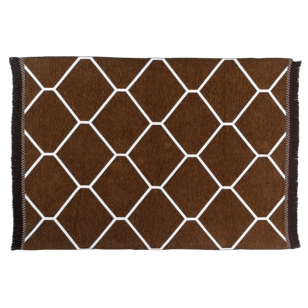 RADECOR Diamond Design Sleek and Spacious Rectangular Chenille Carpet with Binding | Area Rug | Durries for Living Room, Bedroom |5X7 Feet (210 Cmx152 Cm) Coffee