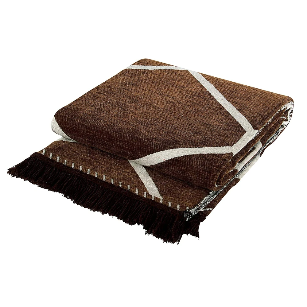 RADECOR Diamond Design Sleek and Spacious Rectangular Chenille Carpet with Binding | Area Rug | Durries for Living Room, Bedroom |5X7 Feet (210 Cmx152 Cm) Coffee