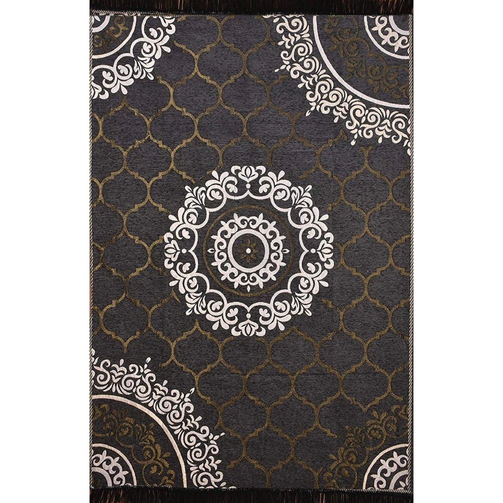 RADECOR World Premium Sleek and Spacious Rectangular Chennille Living Room Carpet with Binding, Area Rug, Durries II (5X7 Feet) (213 Cmx152 Cm) (Grey)