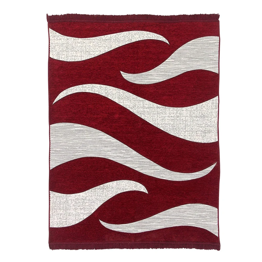 RADECOR Wave Design Rectangular Chenille Carpet, Maroon, 5X7 Feet